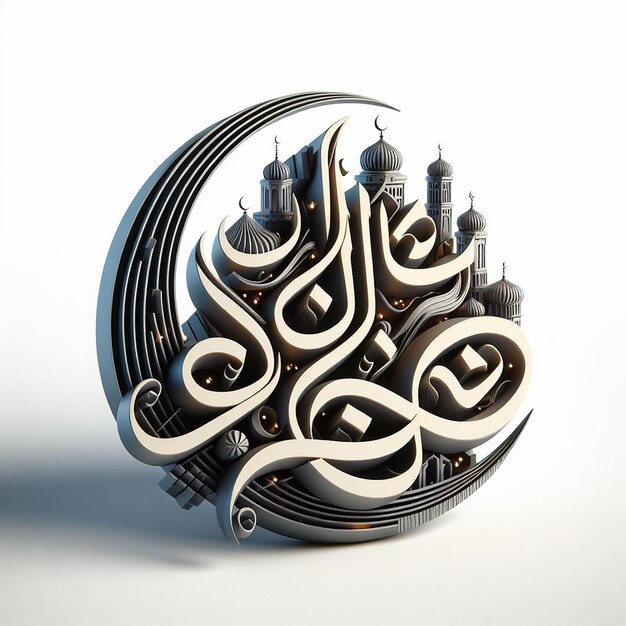 3D Arabic Calligraphy Ramadan Kareem as StandAlone Sculpture on White Background