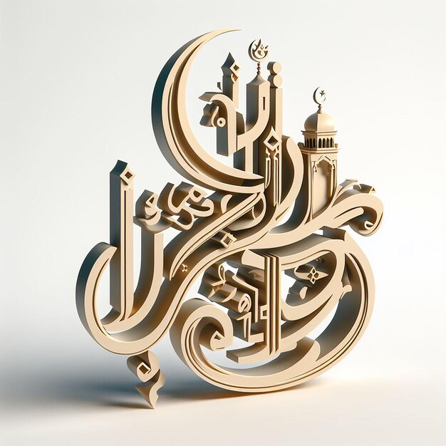 3D Arabic Calligraphy Ramadan Kareem as StandAlone Sculpture on White Background