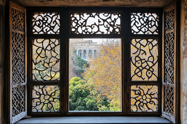 Photo 3d arabic window with antique wooden frame