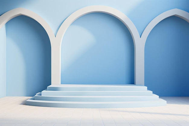 3d arch product backdrop in blue simple style