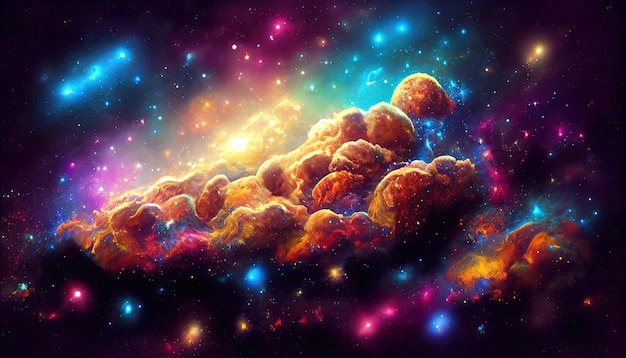 3D art Colorful nebular galaxy stars and clouds as universe wallpaper