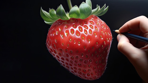 3D Art Presenting Image of Hand Drawing Realistic Strawberry with Pencil Generative AI