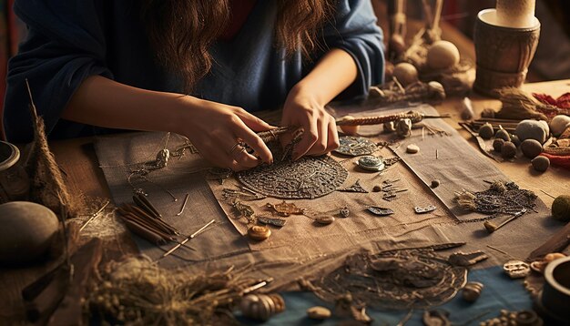 a 3D artistic portrayal of a Martisor crafting session