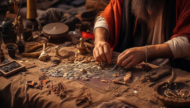 a 3D artistic portrayal of a Martisor crafting session