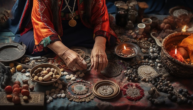 a 3D artistic portrayal of a Martisor crafting session