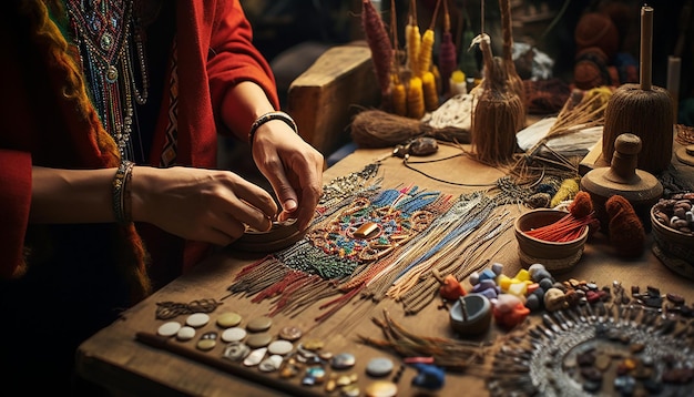 a 3D artistic portrayal of a Martisor crafting session