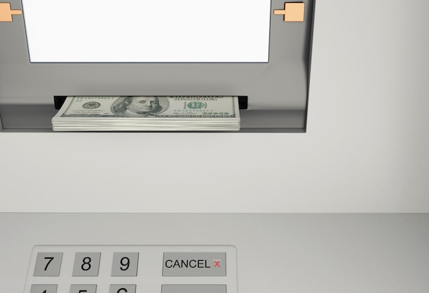 3d ATM machine with money