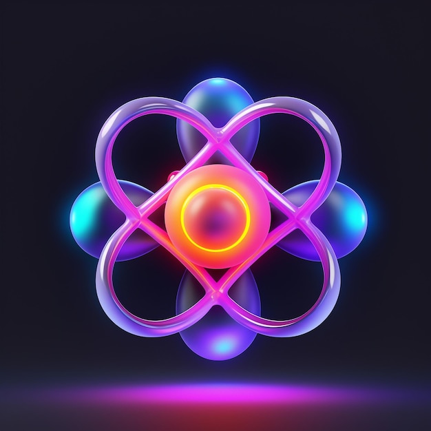 Photo 3d atom icon science and molecular structure symbol isometric isolated render