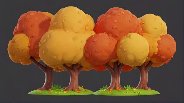 3D autumn trees cartoon style