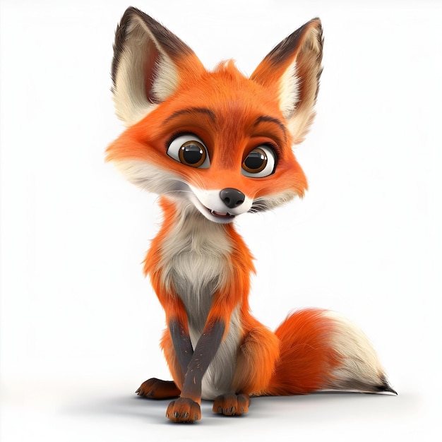 3D Baby Red Fox Funny Cartoon On White Background Ai Generated