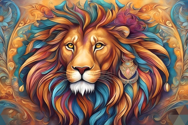 3d background digital painting lion head