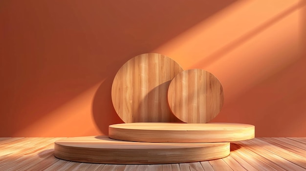 3D background displaying a podium with a wooden texture highlighted set against a gradient