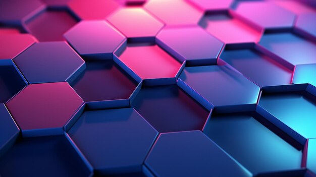 3d background of hexagons with blue and pink geometry