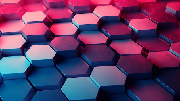 3d background of hexagons with blue and pink geometry