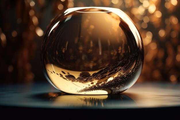 3d background rendering of round gold glass AI generated