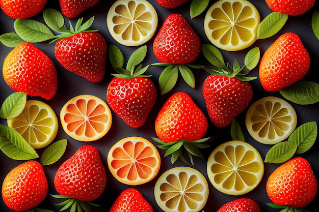 3d background strawberries and lemons Generative AI