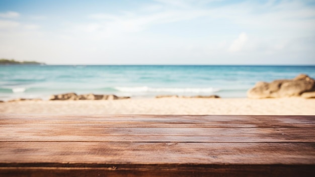 3d background of a wooden table looking out to a wind farm in the sea