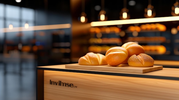 A 3D bakery display case with freshly baked bread and pastries symbolizing a warm and inviting