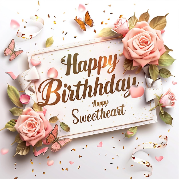 A 3D Banner with Happy Birthday Sweetheart in Cursive