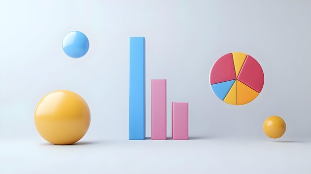 Photo 3d bar chart and pie chart icons floating in mid air concept as a 3d rendered bar chart and pie char