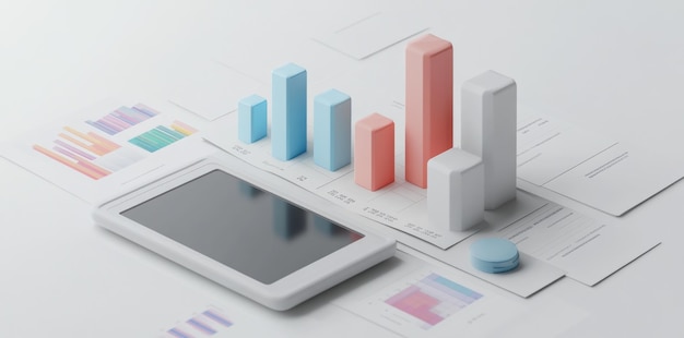 3D Bar Graph and Phone on Documents