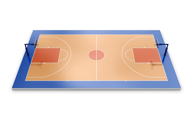 3d basketball field isolated on white background. 3d illustration.