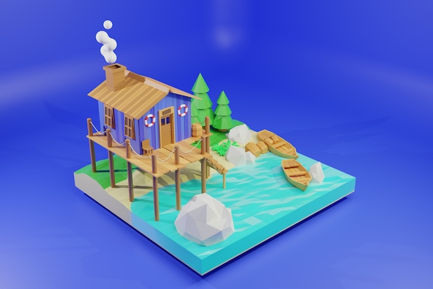 3D Beach Illustration With Boat