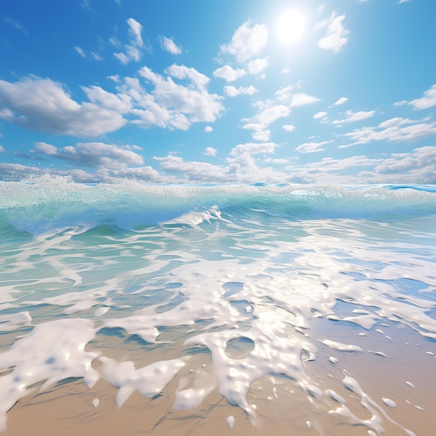 3D A beach scene with a blue sky and waves Sandy beachlight