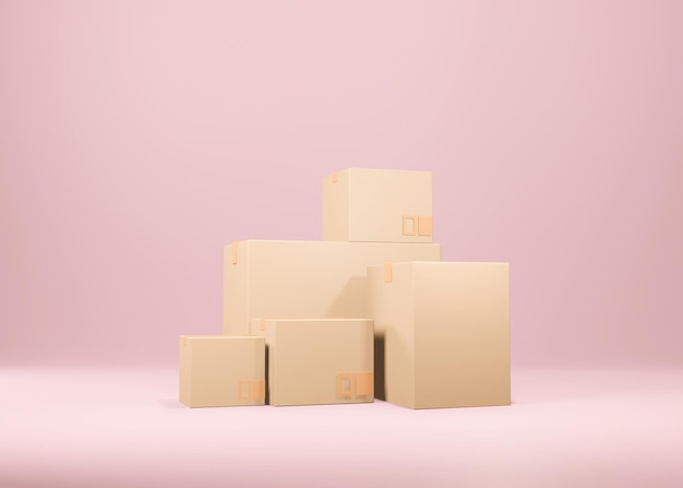 3d beautiful cardboard box parcel on pink background packaging 3d render