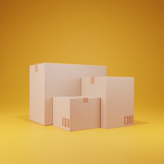 3d beautiful cardboard box parcel on yellow background packaging 3d render