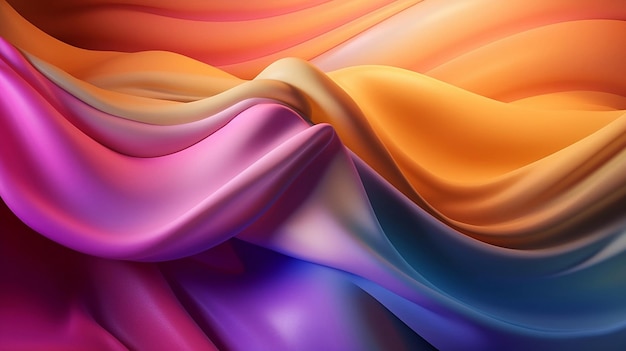 3D beautiful colorful gradient and Wavy Satin Background Blue pink and orange colors