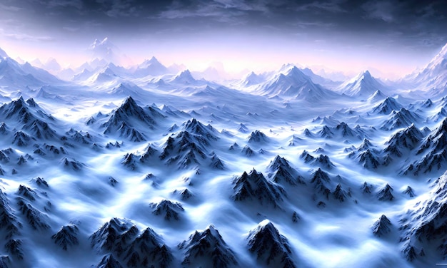 3d, beautiful scenery in snowy mountains in winter