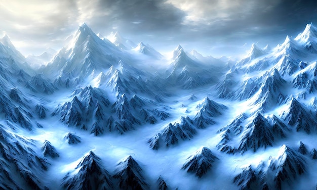 3d, beautiful scenery in snowy mountains in winter