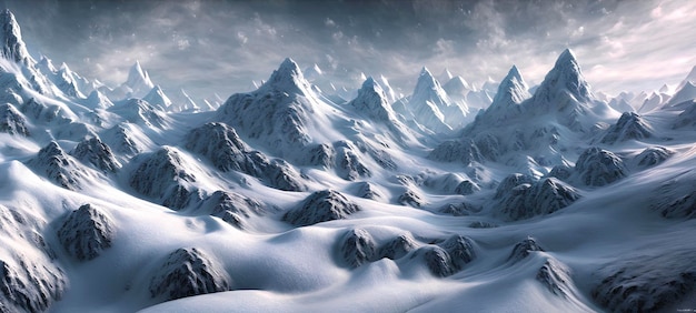 3d, beautiful scenery in snowy mountains in winter