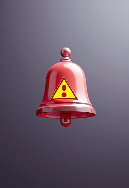 Photo 3d bell with red danger alert notification new important message urgent online call attention sign social media reminder