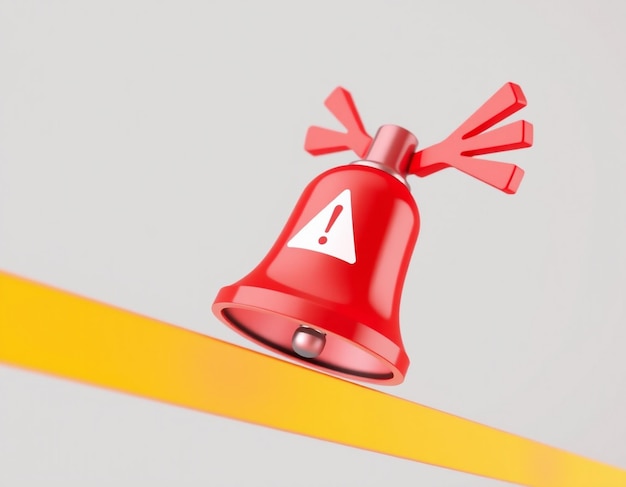 3D Bell with red danger alert notification New important message Urgent online call Attention sign Social media reminder