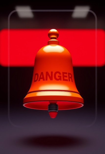 Photo 3d bell with red danger alert notification new important message urgent online call attention sign social media reminder