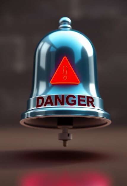 Photo 3d bell with red danger alert notification new important message urgent online call attention sign social media reminder