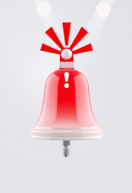 3D Bell with red danger alert notification New important message Urgent online call Attention sign Social media reminder