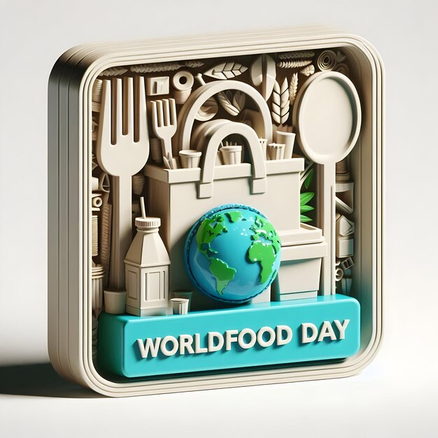 Photo 3d biodegradable packaging and ecofriendly utensils for world food day on white background with zoo