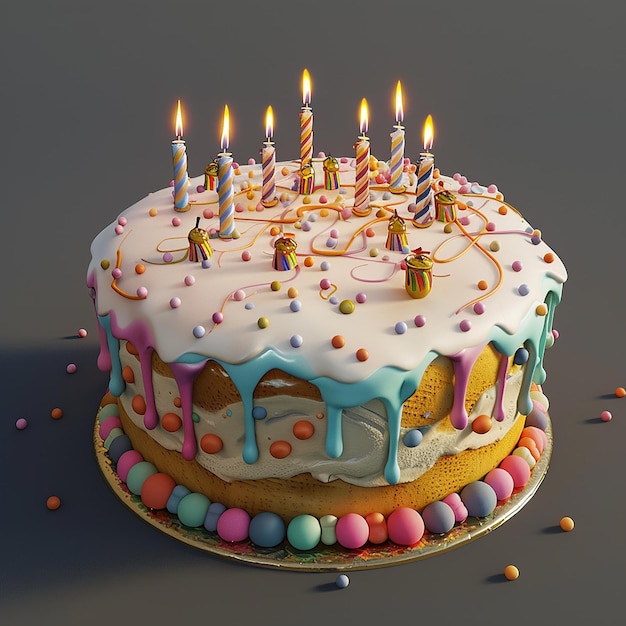 3D Birthday Cake with Candles High Detail Realism Photo