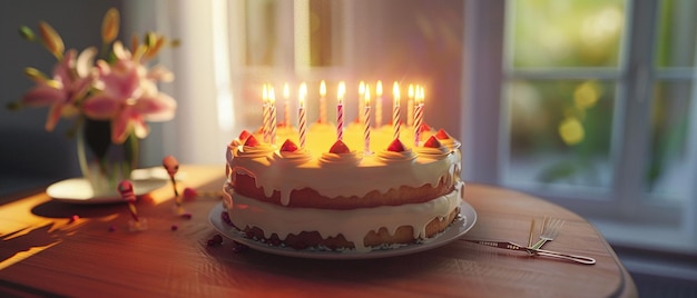 3D Birthday Cake with Candles High Detail Realism Photo