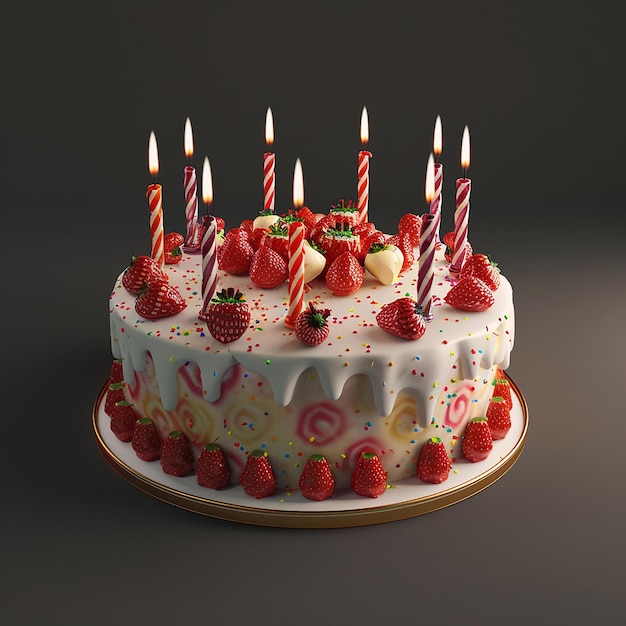 3D Birthday Cake with Candles High Detail Realism Photo