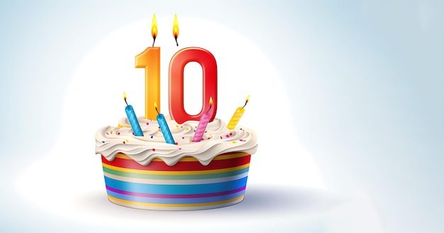 3d birthday cake with number 10 shapes candle on it