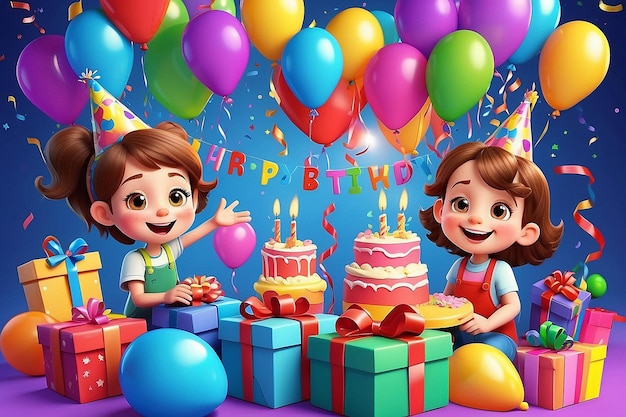 3D Birthday Celebration Cartoon Illustration Party Fun