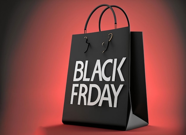 3d black Friday shopping bag with red and black background red