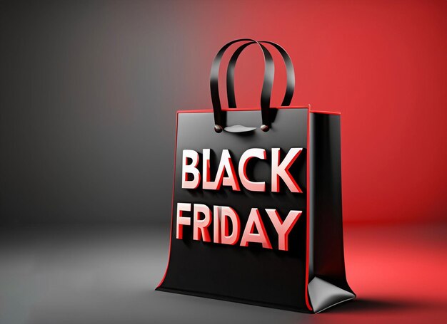 3d black Friday shopping bag with red and black background red