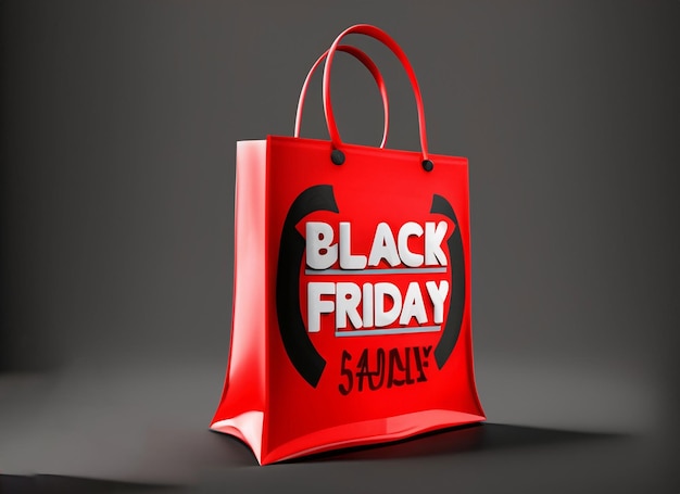 3d black Friday shopping bag with red and black background red