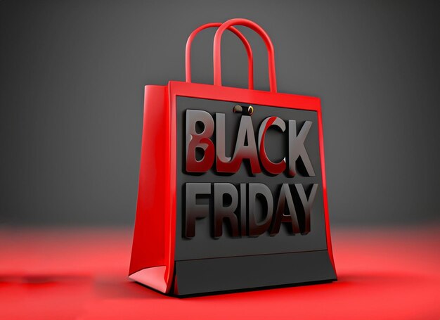 3d black Friday shopping bag with red and black background red