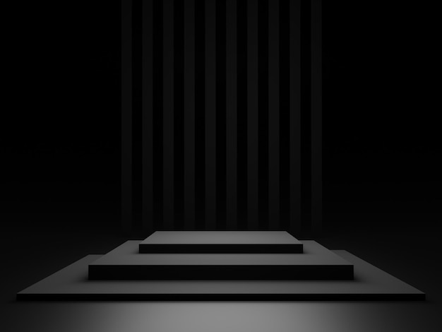 3D Black geometric podium Dark background